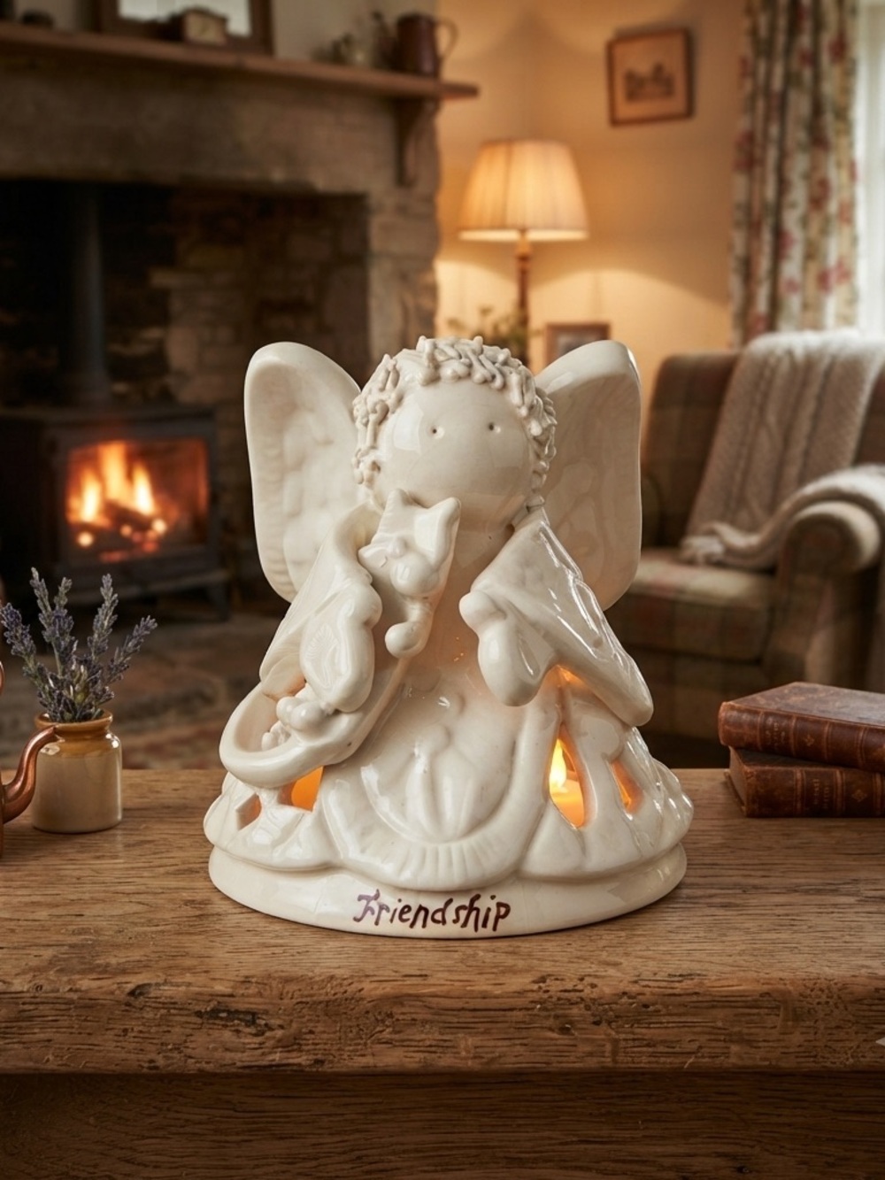 Vintage Ceramic Angel Figurine with Friendship Inscription